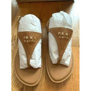 DKNY Sherri Leather Brown Slingback T-strap Sandal